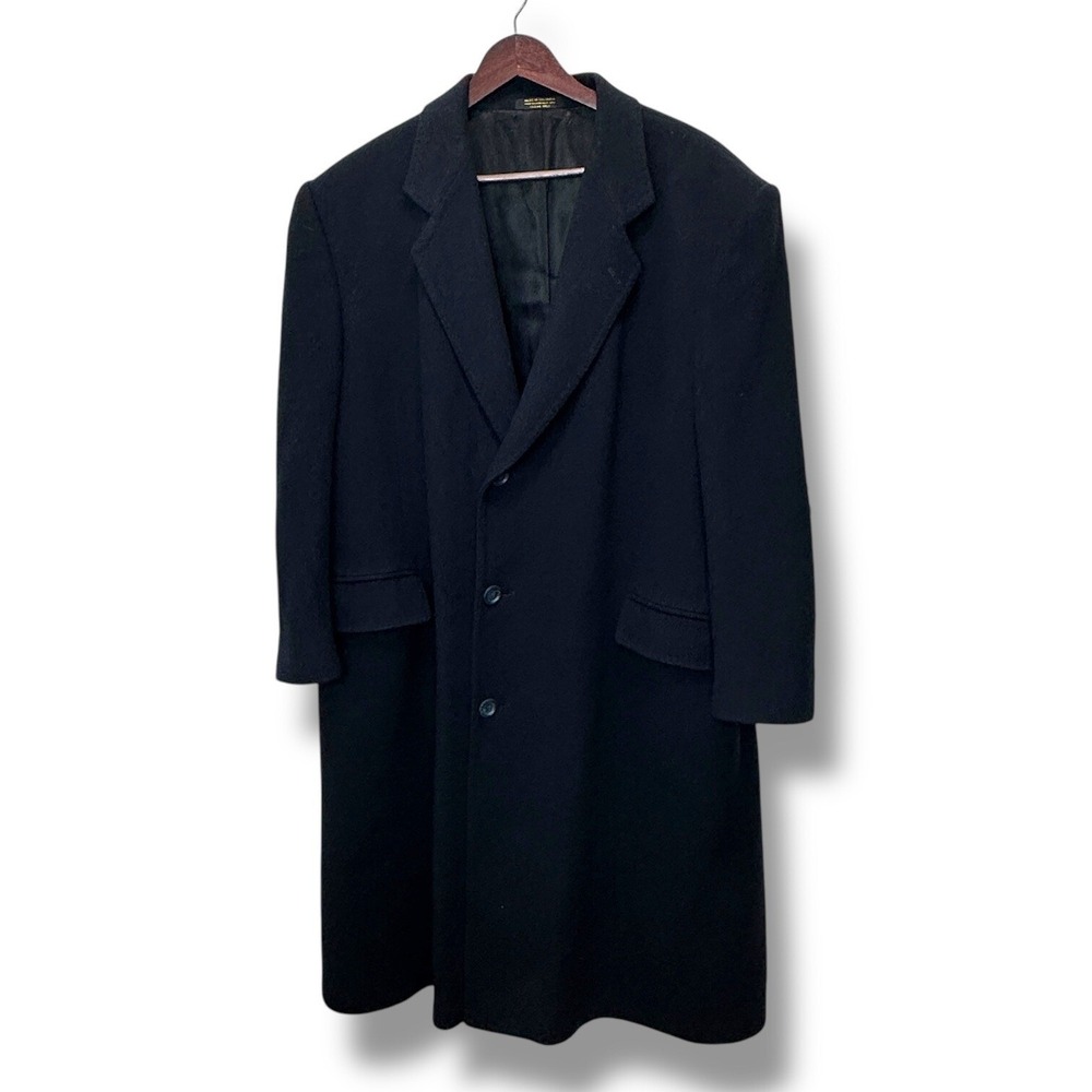 Rare Vintage Simons Copley Square 100% Mongolian Cashmere Black Overcoat 48R